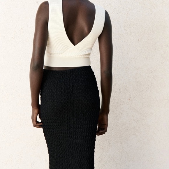 Zara Wide Strap Cropped Knit Sweater Top Ivory NWT - Picture 3 of 8